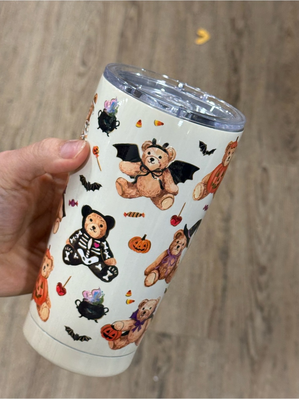 White Halloween Teddy Bear Stainless Steel Travel Tumbler